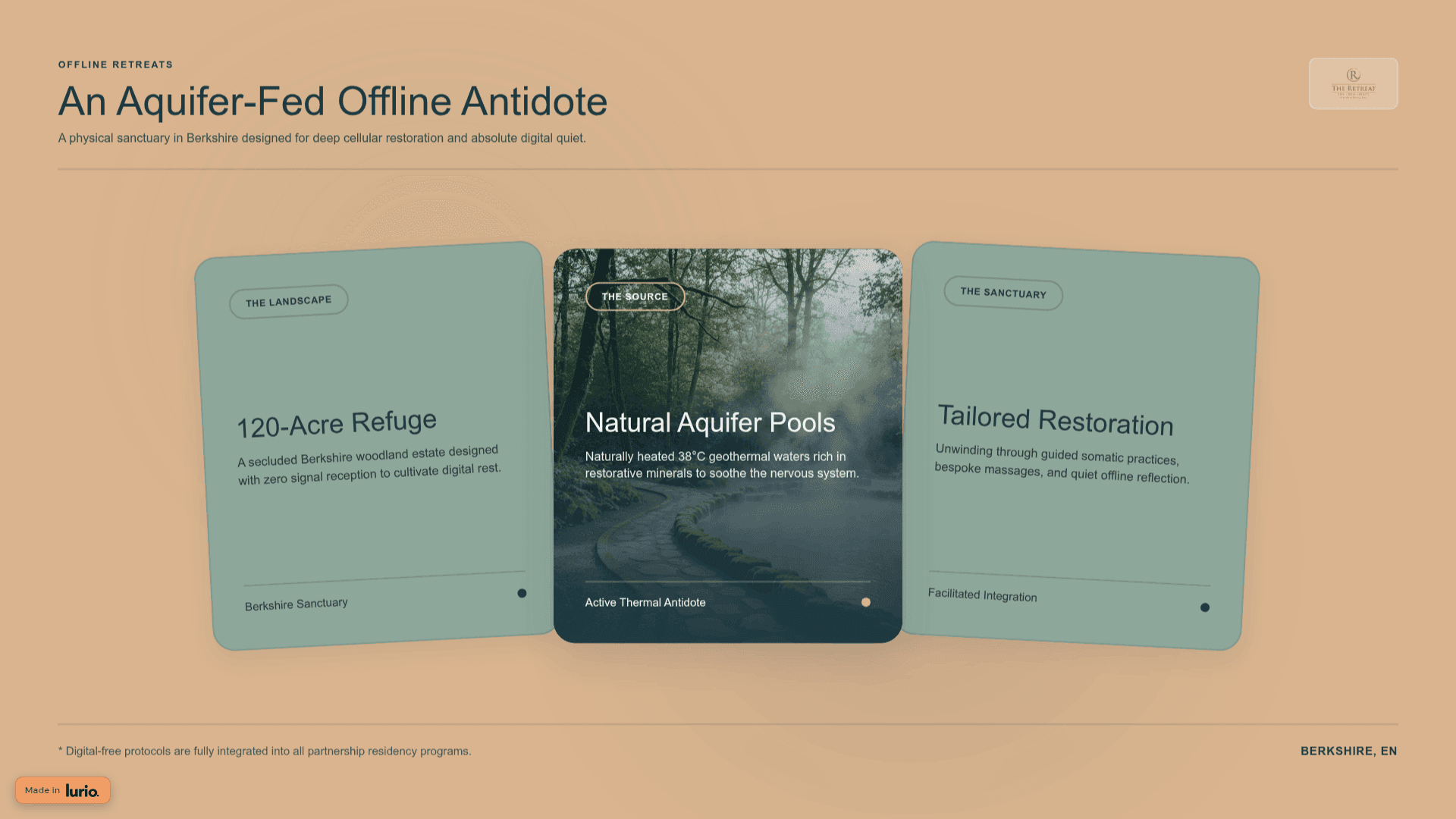 Offline Retreats wellness deck — an aquifer-fed Berkshire sanctuary